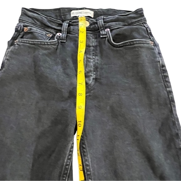 Re/Done 70s High Rise Black Cropped Button Fly Frayed Hem Jeans 24 - Picture 8 of 16